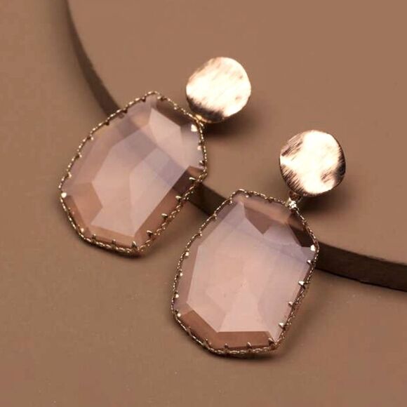 SALE 18k Stamped Gold Filled Champagne Tinted Crystal Glass Earrings - Picture 1 of 6